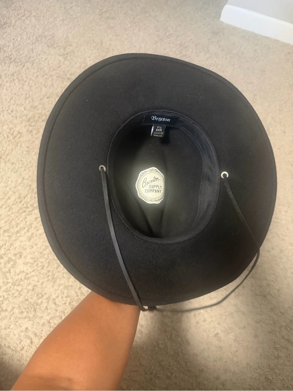 Brixton Field Crossover Black Wide Brim Hat Chin Cord Medium 58cm